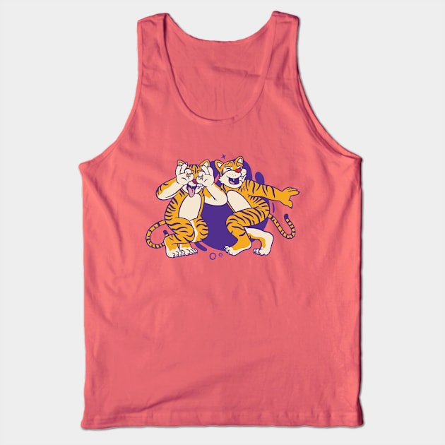 Cute Purple and Gold Tigers Dancing the Griddy // Griddy Dance Cartoon Tank Top by SLAG_Creative